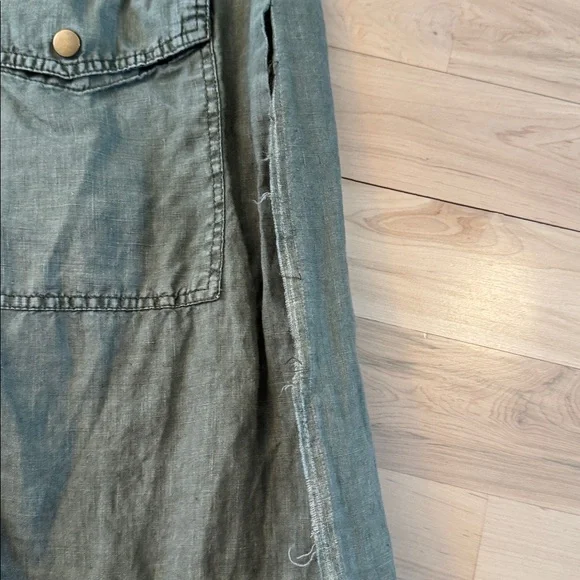 Sundance Grace Eyelet Hooded Linen Utility Jacket in olive green-M-Boho-Read - Picture 8 of 10